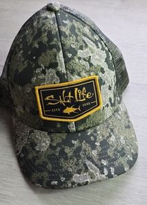 Atlas Hat Olive Green Youth Camo Trucker hat With Yellow Salt Life Patch